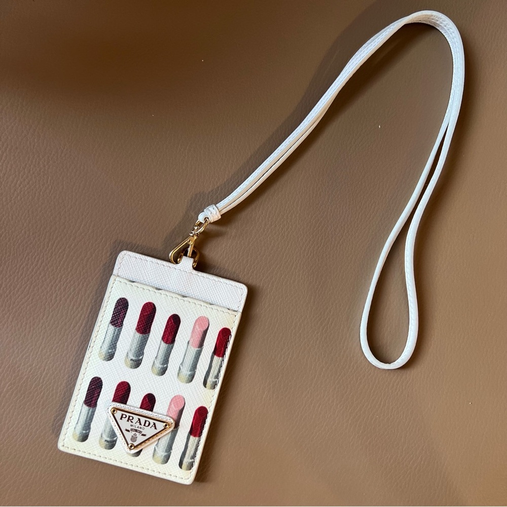Prada Badge Holder in Lipstick print
